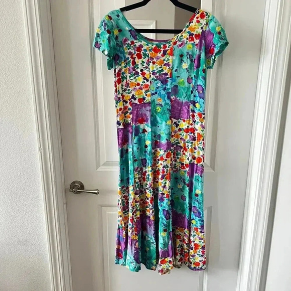 756 JAMS WORLD Tie Dye Print Midi Dress Size Small Color Blue - Picture 3 of 6